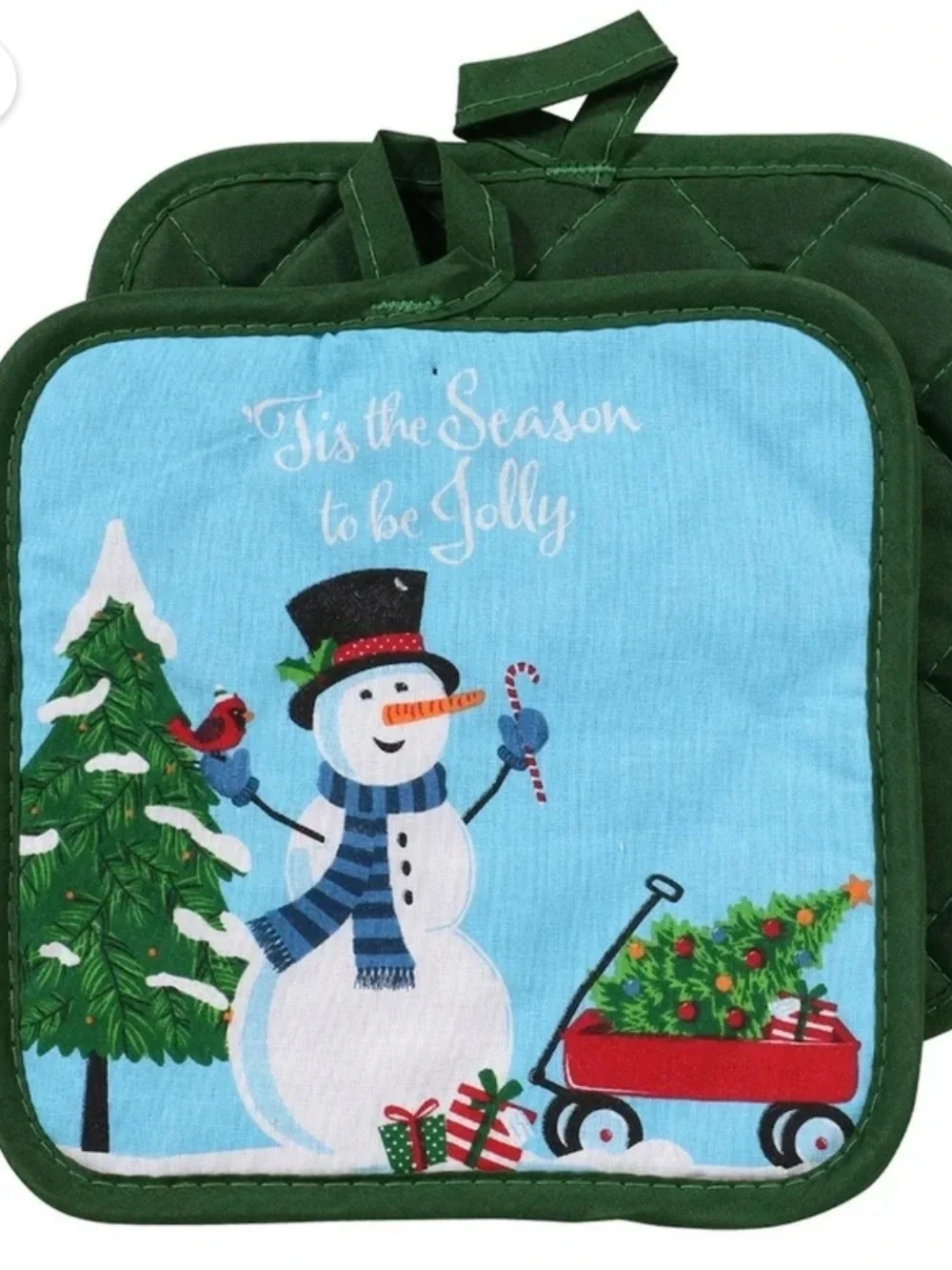 Holiday Snowman Kitchen Towel, Mitt & Pot Holder Set - Blue